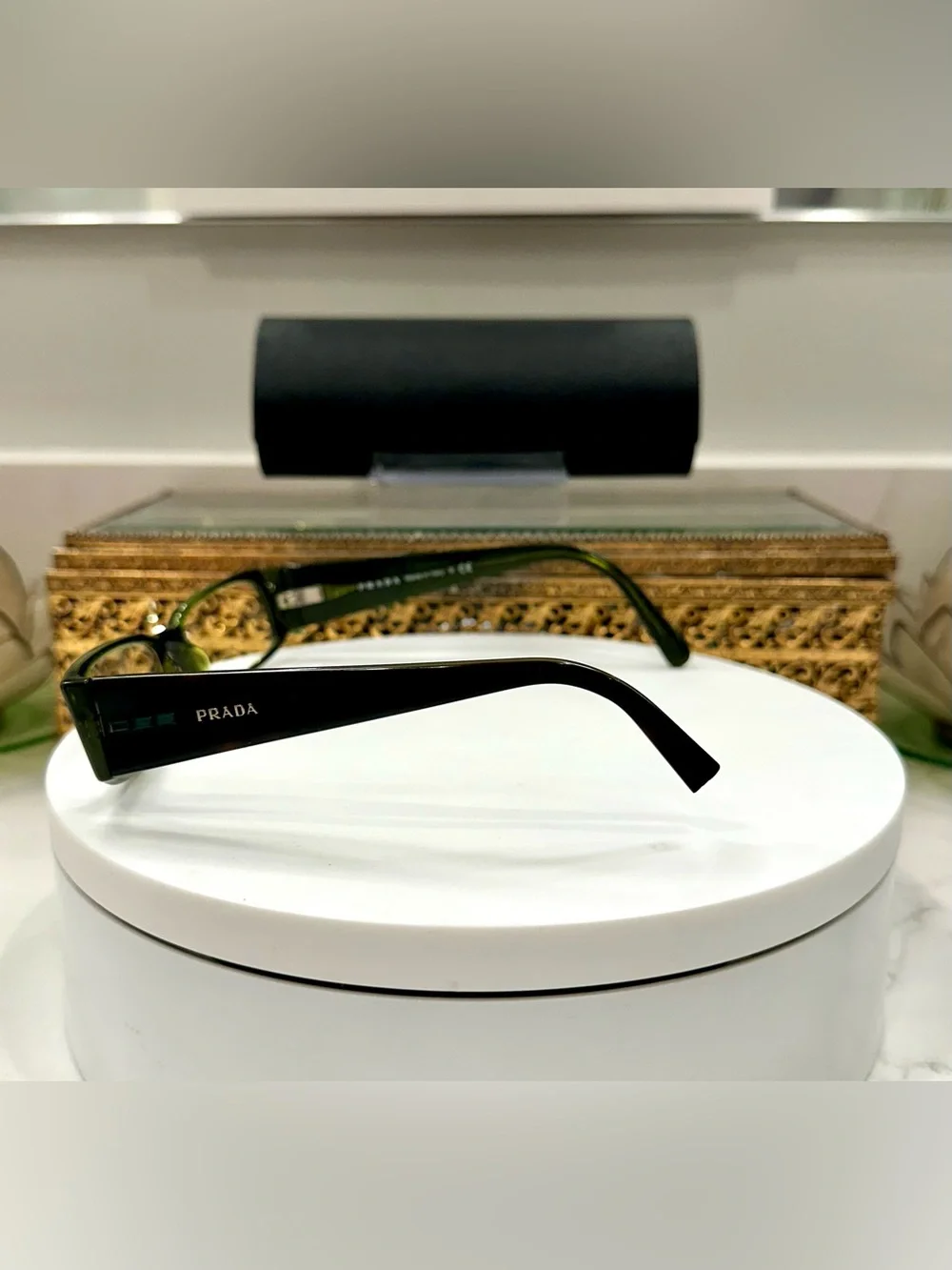 Prada Project Green Jeweled Rx Eyeglass Frames, 1 broken temple tip w/Prada Case